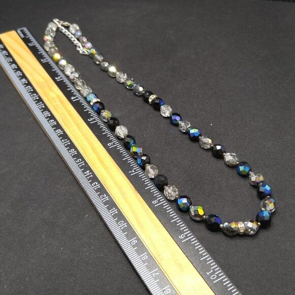 Czech Fire Polished Crystal Bead Necklace, Rhinestone Rondelle Beads, 22 Inches - Picture 5 of 7